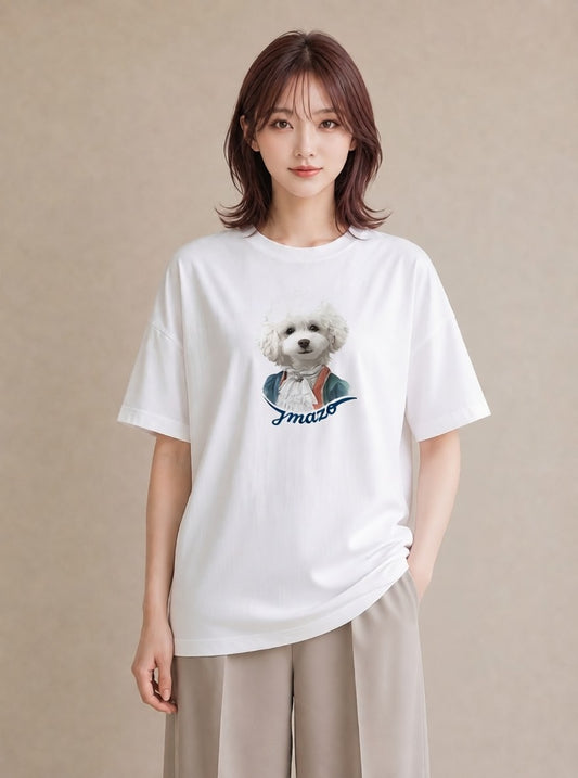 デザインTシャツ レディース トイプードル プードル 犬 いぬ イラスト 休日コーデ お出かけ 普段着 白T