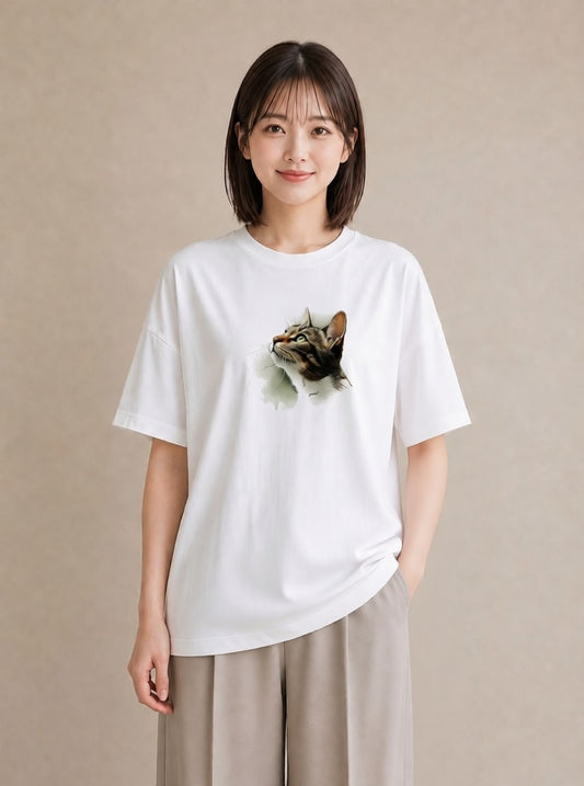 デザインTシャツ レディース 三毛猫 みけねこ 三毛 猫 ねこ イラスト カジュアル 公園 ママ 白T