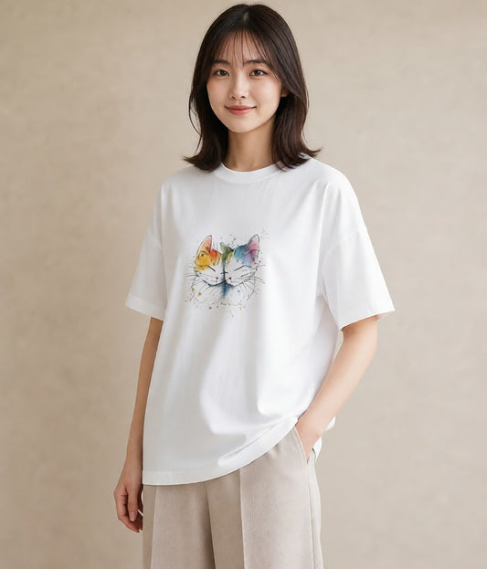 Tシャツ レディース 猫好き 猫 ねこ イラスト 友達ギフト 部屋着 白T