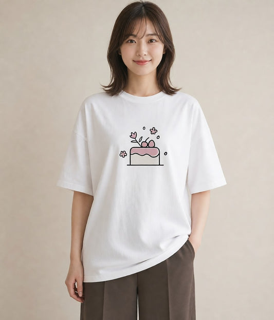 半袖Tシャツ レディース スイーツ お菓子 デザート イラスト きれいめカジュアル ミセス 春コーデ 白T