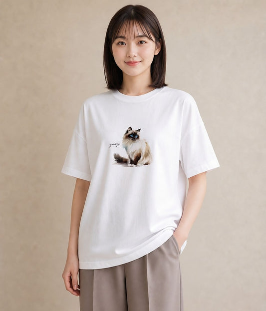 デザインTシャツ レディース 白猫 猫 ねこ イラスト ヴィンテージ風 クリスマス 旅行 白T
