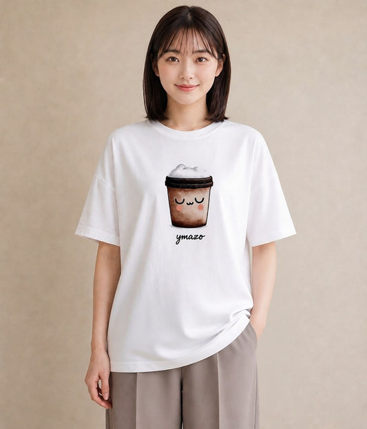 Tシャツ レディース カフェラテ 食べ物 フード イラスト ゆるコーデ 通学 誕生日プレゼント 白T