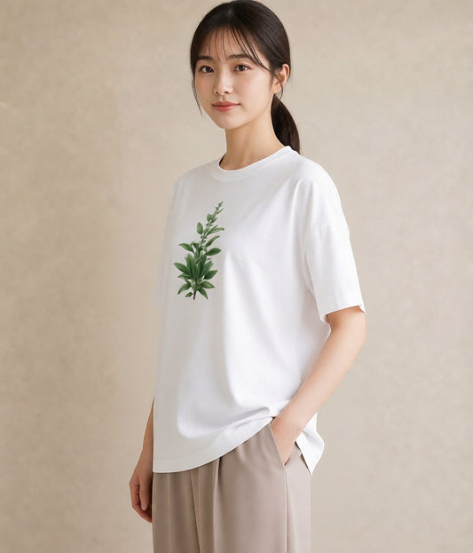 Tシャツ レディース ハーブ 植物 ボタニカル イラスト 北欧風 休日 ペアコーデ 白T