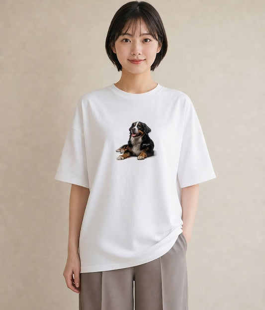Tシャツ レディース バーニーズマウンテンドッグ 犬 いぬ イラスト ミニマル 春服 ミセス 白T