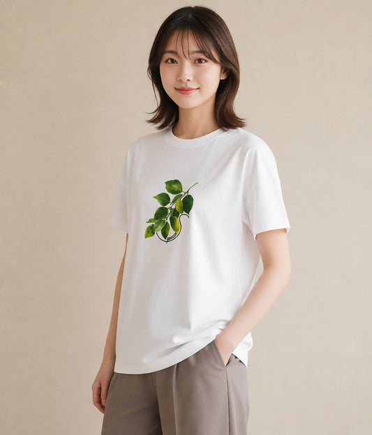 半袖Tシャツ レディース 新緑 植物 ボタニカル イラスト レトロ お揃い 親子 白T