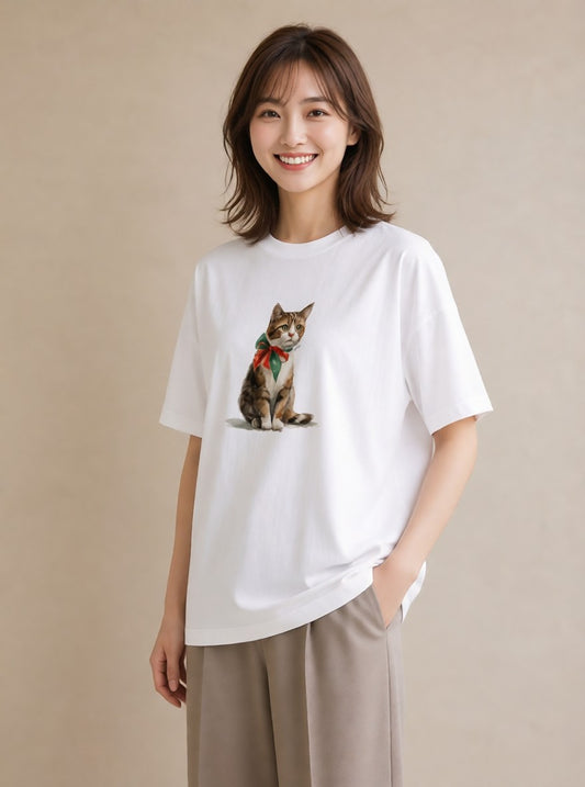 デザインTシャツ レディース 子猫 猫 ねこ イラスト ラフ 普段着 週末コーデ 白T