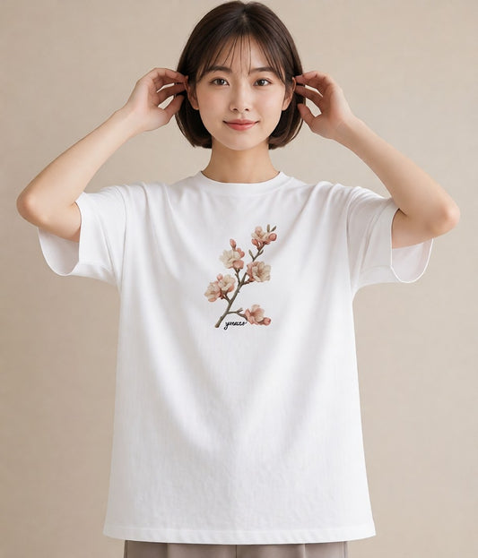 プリントTシャツ レディース 梅 花 花柄 イラスト 上品 綿100 デート 白T