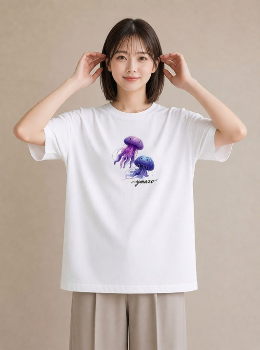 プリントTシャツ レディース くらげ クラゲ 海の生き物 海 イラスト ボタニカル 部屋着 女性向けギフト 白T