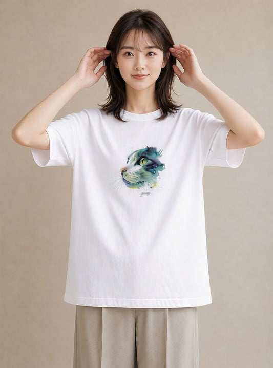 半袖Tシャツ レディース スコティッシュフォールド 猫 ねこ イラスト カフェコーデ 部屋着 女性向けギフト 白T