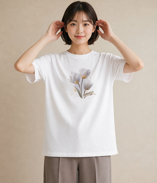 デザインTシャツ レディース チューリップ 花 花柄 イラスト 可愛い 女性 旅行用 白T