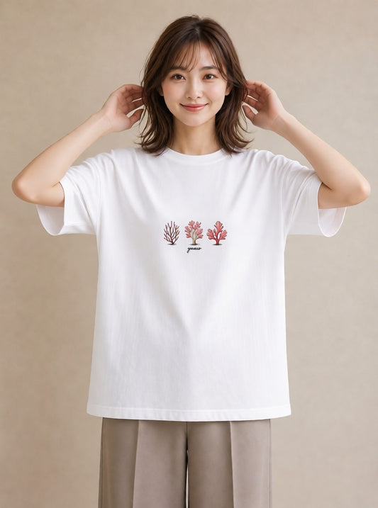 グラフィックTシャツ レディース サンゴ 海の生き物 海 イラスト 可愛い 週末コーデ 敬老の日 白T