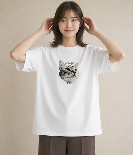 Tシャツ レディース 白猫 猫 ねこ イラスト 手描き風 デート 帰省 白T