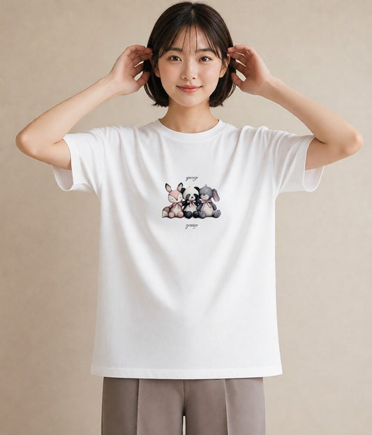 半袖Tシャツ レディース パンダ 動物 アニマル イラスト 水彩風 通勤 在宅 白T
