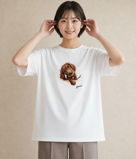 Tシャツ レディース わんちゃん 犬 いぬ イラスト シック ビーチ デイリーウェア 白T