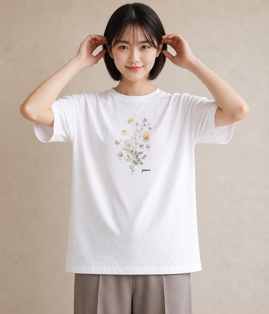 半袖Tシャツ レディース デイジー 花 花柄 イラスト ヴィンテージ風 部屋着 女性向けギフト 白T