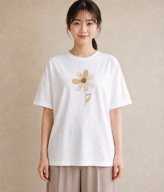 デザインTシャツ レディース ミモザ 花 花柄 イラスト カフェコーデ 帰省 ラフ 白T