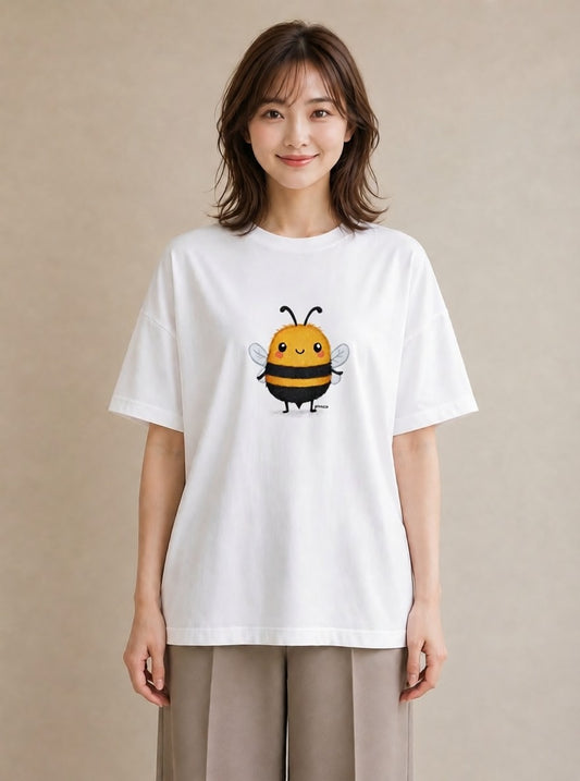 グラフィックTシャツ レディース みつばち 昆虫 虫 イラスト 韓国風 在宅 公園 白T