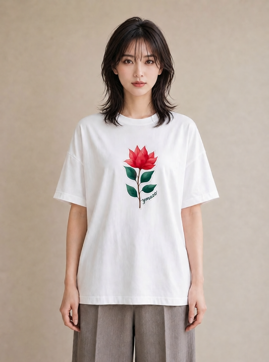 半袖Tシャツ レディース 椿 花 花柄 イラスト きれいめカジュアル おしゃれギフト 社会人 白T