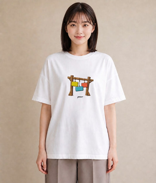 グラフィックTシャツ レディース 駅のホーム ローカル線 駅 ナチュラル アンティーク イラスト きれいめ 買い物 夏コーデ 白T