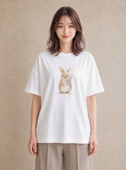 Tシャツ レディース ロップイヤー ペット 動物 イラスト ラフカジュアル 女子会 お揃い 白T