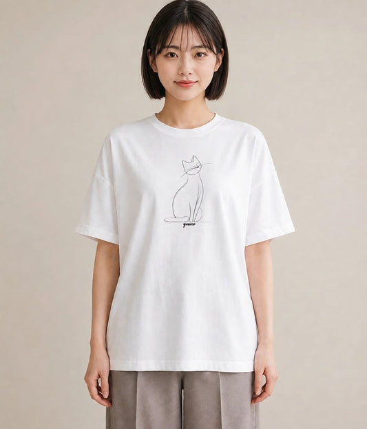 グラフィックTシャツ レディース 猫 ねこ ネコ イラスト ユニーク 秋コーデ おしゃれギフト 白T