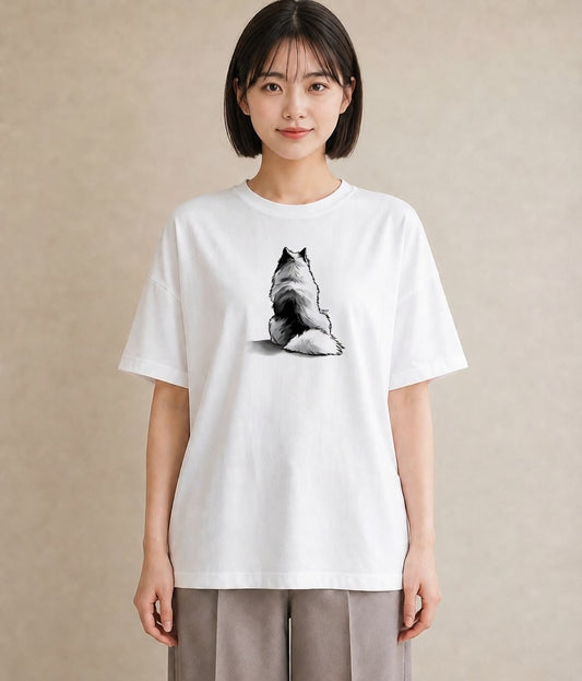 グラフィックTシャツ レディース サモエド 犬 いぬ イラスト 線画 カジュアルコーデ 買い物 白T