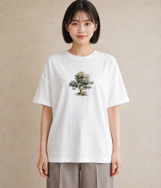 グラフィックTシャツ レディース 青の水彩 風景 ブルー ナチュラル アンティーク イラスト 可愛い 旅行用 海 白T