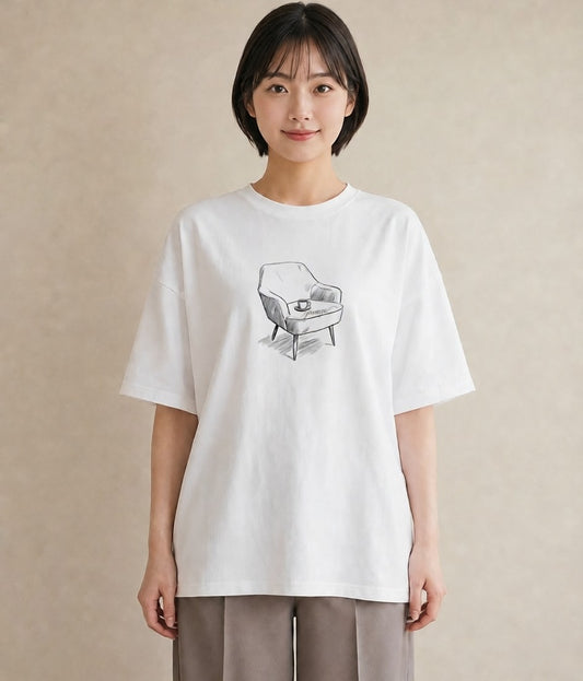 グラフィックTシャツ レディース 窓辺の椅子 窓辺 椅子 ナチュラル アンティーク イラスト ゆるコーデ お出かけ 普段着 白T