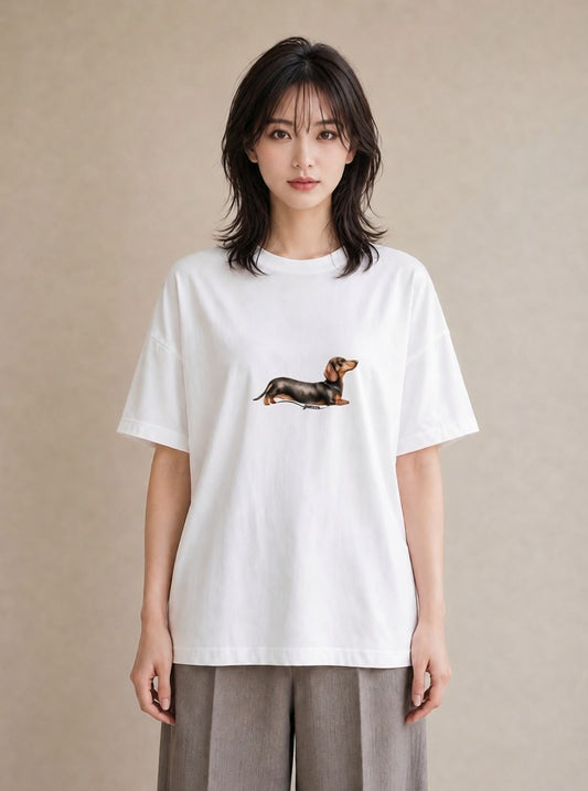 デザインTシャツ レディース ミニチュアダックスフンド 犬 いぬ イラスト ミニマル 親子 20代 白T