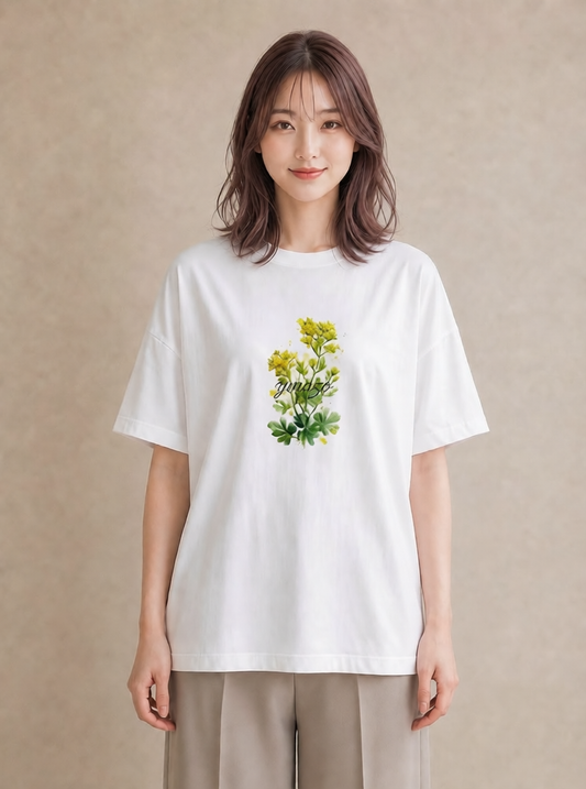 プリントTシャツ レディース ミモザ 花 花柄 イラスト 個性的 デート 帰省 白T