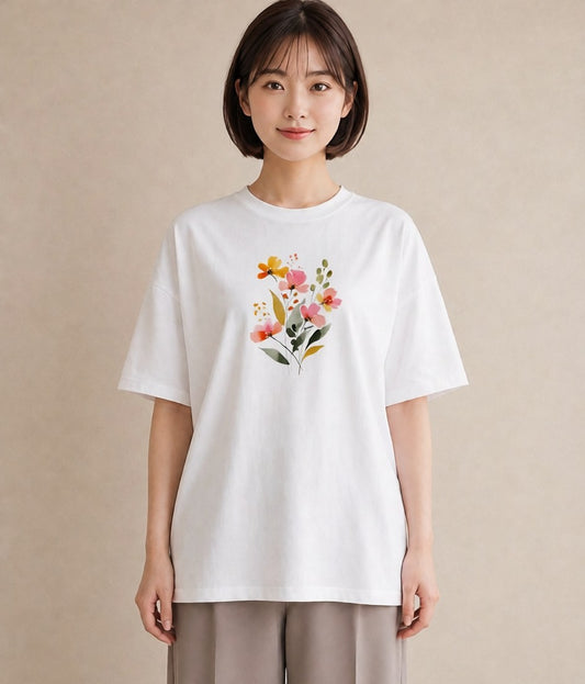 Tシャツ レディース ミモザ 花 花柄 イラスト カジュアル 春コーデ 姉妹 白T