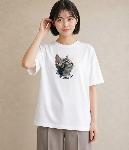 デザインTシャツ レディース サビ猫 猫 ねこ イラスト ゆるコーデ 誕生日プレゼント 綿100 白T
