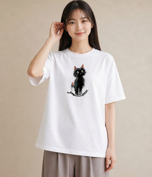 Tシャツ レディース ハチワレ 白黒猫 猫 ねこ イラスト きれいめカジュアル 帰省 ラフ 白T