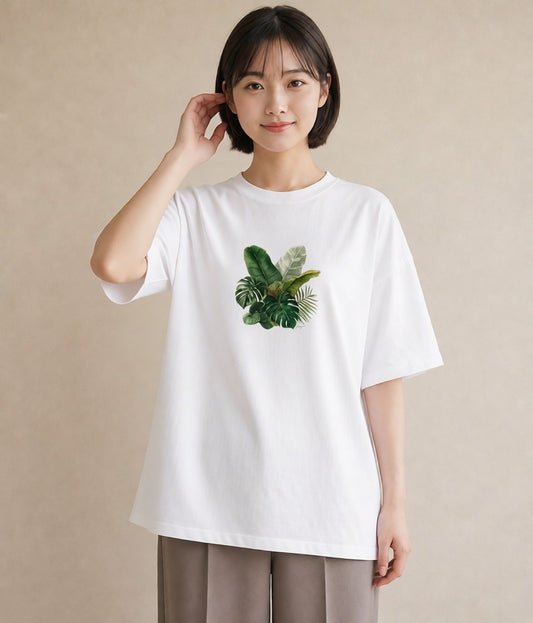 Tシャツ レディース モンステラ 植物 ボタニカル イラスト モード 旅行 母娘コーデ 白T