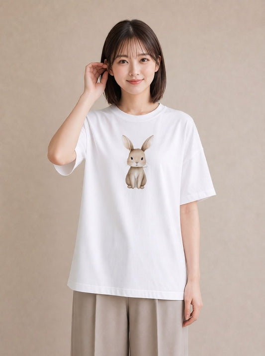 Tシャツ レディース ライオンラビット ペット 動物 イラスト ニュアンス 母の日 ビーチ 白T
