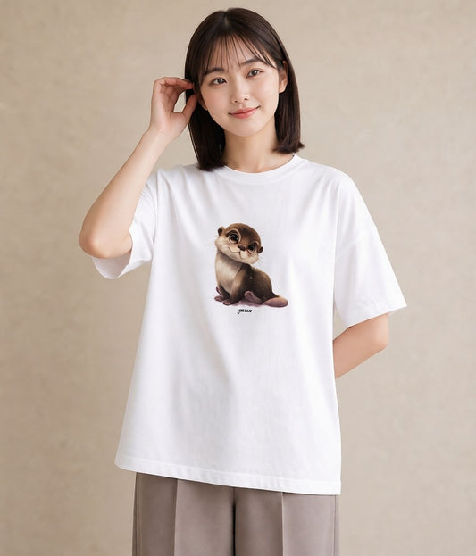 Tシャツ レディース フェレット ペット 動物 イラスト フェミニン 誕生日プレゼント 綿100 白T