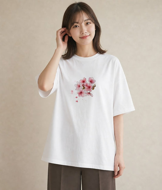 グラフィックTシャツ レディース 梅 花 花柄 イラスト 休日コーデ 自分用 ルームウェア 白T
