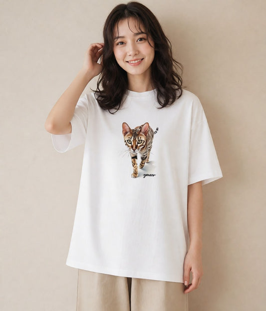 プリントTシャツ レディース キジトラ 猫 ねこ イラスト シンプル レイヤード 友達ギフト 白T