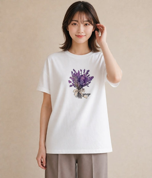 グラフィックTシャツ レディース ラベンダー 花 花柄 イラスト カフェコーデ クリスマス 旅行 白T