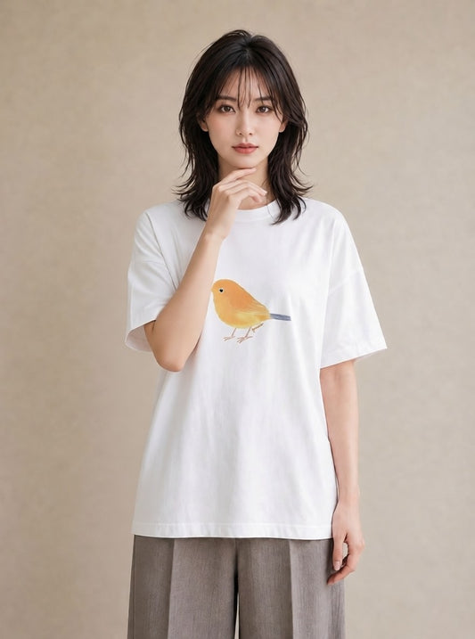 半袖Tシャツ レディース 小鳥 ペット 動物 イラスト 北欧風 散歩 お出かけ 白T