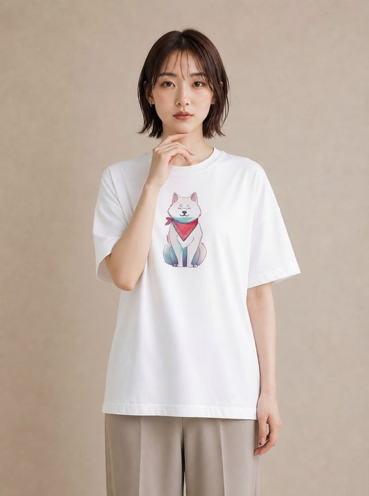Tシャツ レディース 白柴 犬 いぬ イラスト 個性的 週末コーデ 敬老の日 白T