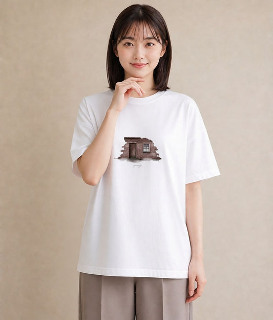 プリントTシャツ レディース 窓辺の雨 雨の日 窓 ナチュラル アンティーク イラスト こなれ感 ビーチ デイリーウェア 白T