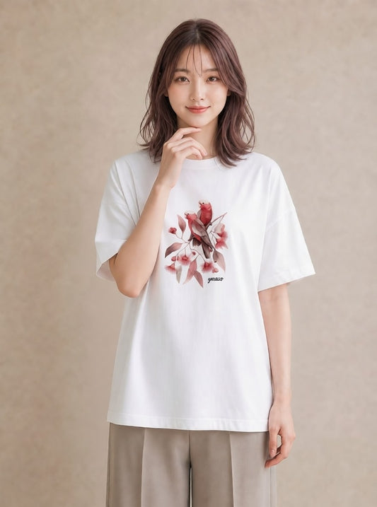 グラフィックTシャツ レディース ボタンインコ ペット 動物 イラスト 線画 母娘コーデ 自分用 白T