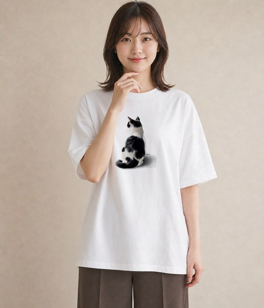 グラフィックTシャツ レディース 三毛猫 みけねこ 三毛 猫 ねこ イラスト アート風 海 カフェ巡り 白T