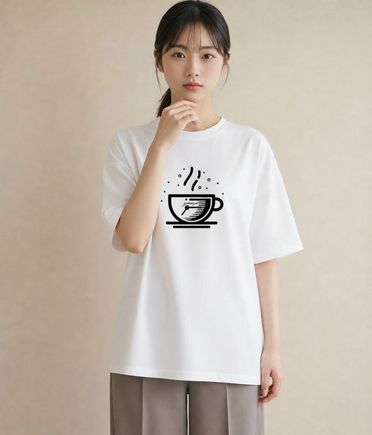 グラフィックTシャツ レディース カフェ カフェロゴ ロゴ イラスト ラフ 友達ギフト 部屋着 白T