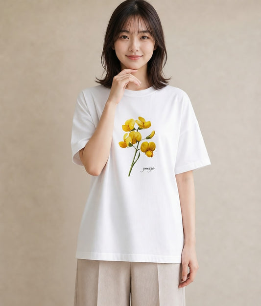 デザインTシャツ レディース ミモザ 花 花柄 イラスト こなれ感 誕生日プレゼント 綿100 白T