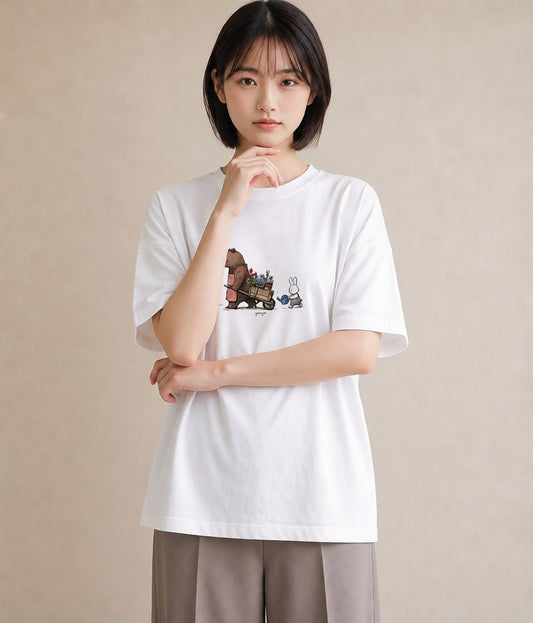 半袖Tシャツ レディース 小花 花 フラワー イラスト 淡色 母娘コーデ 自分用 白T