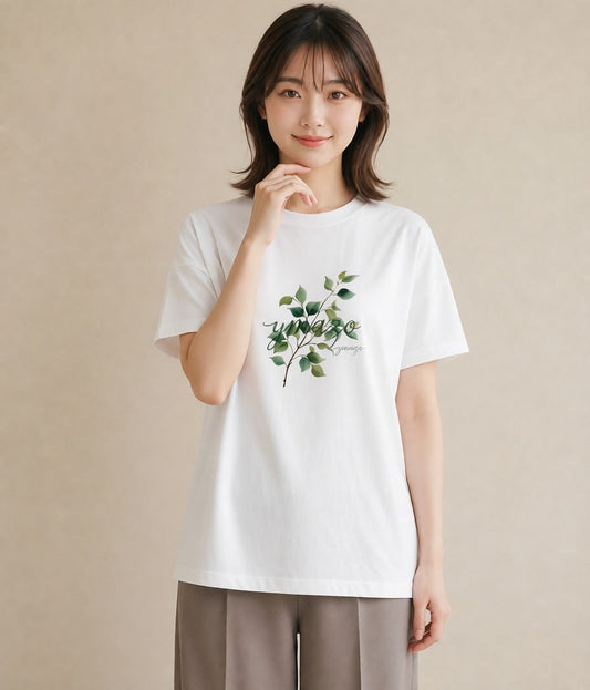 デザインTシャツ レディース ボタニカル 植物 イラスト 抜け感 カジュアルコーデ 買い物 白T