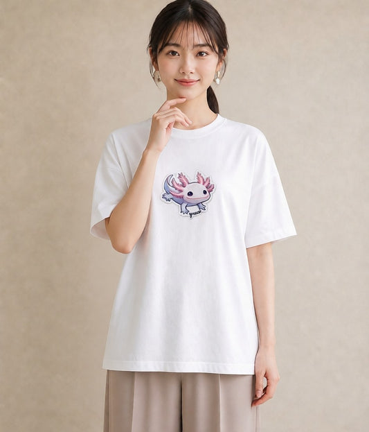 プリントTシャツ レディース ウーパールーパー ペット 動物 イラスト 普段使い 母娘コーデ 自分用 白T