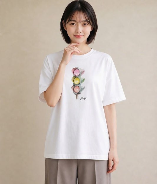 プリントTシャツ レディース 街灯 夜霧 夜 ナチュラル アンティーク イラスト 上品 春コーデ 姉妹 白T